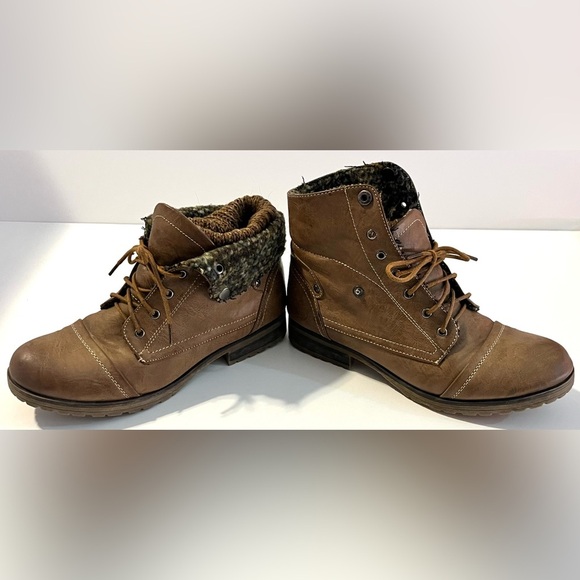 Refresh Shoes - Refresh Brown Women’s Lace-Up Ankle Fold Down Sweater Boots Size 9